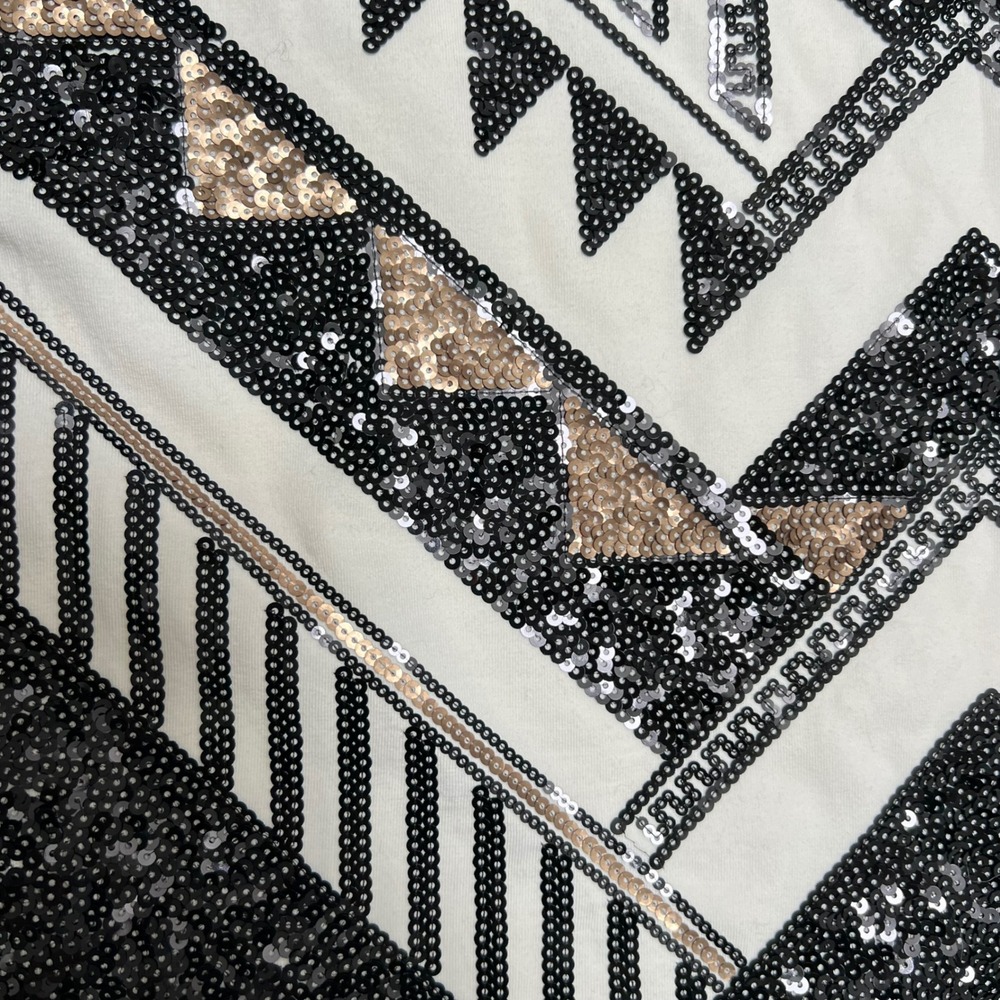 Express Sequin Mini Skirt Black White Aztec Tribal Print Art Deco Size Large - Picture 10 of 16